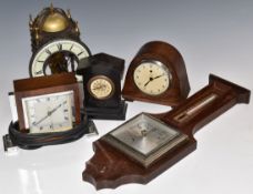 Four small late 19th and early 20thC mantel clocks to include a skeleton lantern example, a slate