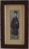 A 19th/20thC Chinese watercolour on rice paper or silk of a lady, 19 x 6cm