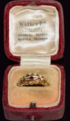 Edwardian 18ct gold ring set with rubies and diamonds, Birmingham 1906, in Walker Ltd box, size L,