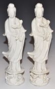 A pair of Chinese blanc de chine figures of Guanyin, H26cm