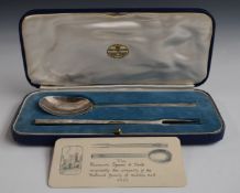 Replica historic hallmarked silver spoon and fork set, the originals being the Manner's spoon and