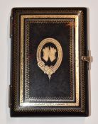 Tortoiseshell piqué work purse having gold and silver inlaid decoration including coat of arms to