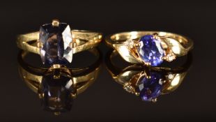 A 14k gold ring set with tanzanite and diamonds (size L/M, 2.9g) and a 9ct gold ring set with