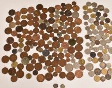 An amateur collection of sundry UK and overseas coinage, largely pre-decimal and pre-Euro,