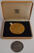 Royal Mint 58mm souvenir medal coin together with a 'piece of eight' museum copy