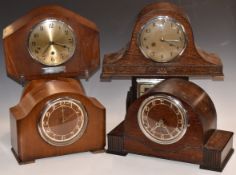 Six c1930-1950 two and three train mantel clocks including Smiths, Enfield etc