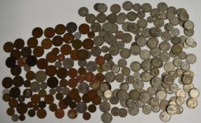 Approximately 1240g of UK pre 1947 silver coinage, together with a further quantity of UK and