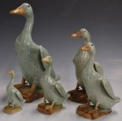 A set of five Chinese graduated celadon glazed ducks, tallest 30cm