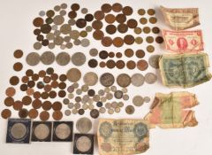 An amateur collection of largely UK coins including Victorian crown, double florin, etc 229g of
