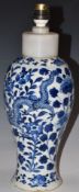 Chinese 19thC blue and white vase converted to a lamp with four character mark to base and dragon