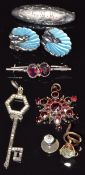 Victorian pendant set with Bohemian cut garnets, Victorian brooch set with garnets, silver brooch