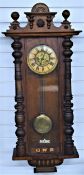 German late 19thC Vienna regulator style wall clock, with half turned columns, two-train movement