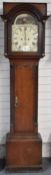 Mid 19thC 8 day longcase clock by John Williams. the arched painted Roman dial featuring rural scene