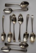 Ten Georgian Old English pattern hallmarked silver dessert spoons, various dates and makers,