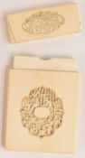 Chinese 19thC carved ivory card case with vase cartouche, 11.5 x 7.5cm