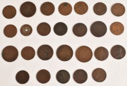 An interesting collection of twenty six coins to include 18thC provincial Conder tokens etc with