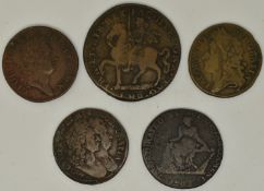 Early Irish coinage to include James II 1690 'Gunmoney' crown, 1689 July shilling, William and
