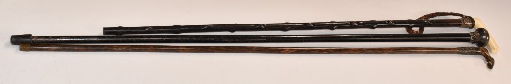 Victorian walking cane with ivory handle and hallmarked silver collar, hallmarked silver topper