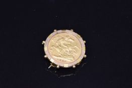 A 9ct gold brooch mounted with a 1903 gold half sovereign, 6.2g