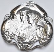 WMF Art Nouveau or Vienna Secession silver plated card tray, marked to rear 223 and WMF, W22cm
