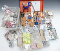 A collection of costume jewellery, jewellery repair items, watch repair tools, etc