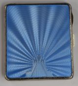Art Deco hallmarked silver and blue guilloché enamel cigarette case, Birmingham 1936, maker