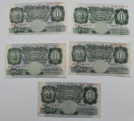 Five £1 notes 1928-1955 Mahon, Catterns, Peppiatt, Beale and O'Brien