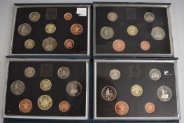 Royal Mint UK Proof coin sets 1984, 1985, 1986 and 1987, in deluxe cases