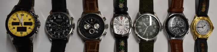 Seven various ladies and gentleman's wristwatches including Accurist World Timer Chronograph,