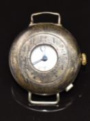 Continental silver gentleman's trench style half hunter wristwatch with inset subsidiary seconds