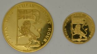 Finest Hour cased pair of 900 grade gold medallions commemorating Churchill's birthday, 21.1g