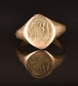 A 9ct rose gold signet ring, Birmingham 1876, size L, 3.9g