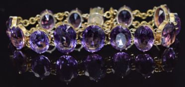 Victorian / Edwardian bracelet set with oval cut graduated amethysts, 23g