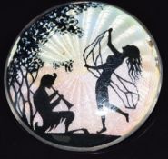 Norwegian silver brooch set with an enamel scene, 4.5cm