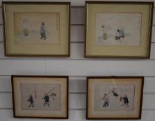 Four 19th/20thC Chinese watercolours on rice paper, largest 20 x 25cm