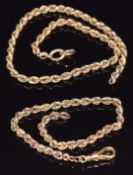 Two sections of 9ct gold rope twist necklace, 11.1g