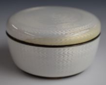 Fabergé Russian silver and cream guilloché enamel lidded pot with gilt wash interior and 84