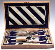 Cased deer antler handled carving set, case W48cm