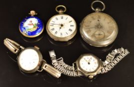 Five various pocket and wristwatches comprising one J&C Schwerer hallmarked silver, one 800