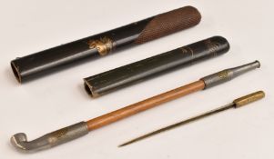 A 19th/20thC lacquer Japanese case, opium pipe and accessory, impressed 'London', L21cm