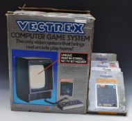 Vectrex computer game system by MB in original box with four games. Cosmic Chasm, Web Warp, Clean
