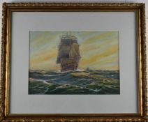 Wilfred Knox (1884-1966) watercolour of a sailing ship in choppy sea, signed with pseudonym A D Bell