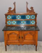 Victorian tile back washstand with marble top, W106 x D46 x H150cm