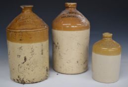 Three stoneware flagons for Bateman Stroud, Price Nailsworth and Newman Halesworth, tallest 33cm