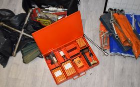 Tools to include ratchet spanners, punches, drills, chain hoist, taps, reamers etc