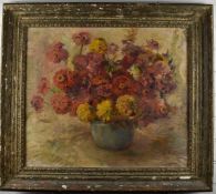 Oil on canvas impressionist still life of flowers, indistinctly signed lower left possibly Philip