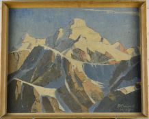 Theodore Howard Somervell, OBE, FRCS (British 1890-1975) oil on board mountains with pencil
