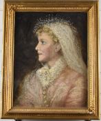 19th or early 20thC oil on canvas portrait of a lady wearing a lace headdress, 44 x 34cm, in