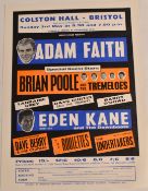 Colston Hall Bristol flyer for 3rd May 1964 advertising a concert featuring Adam Faith, Brian