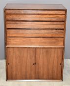 Retro mid-century modern two-part Danish rosewood stacking chest of four graduated drawers with